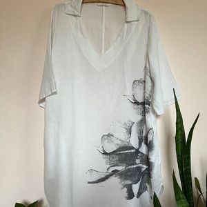 Luukaa White Linen Graphic Popover Long Tunic (Sz 4/Med-Lg)